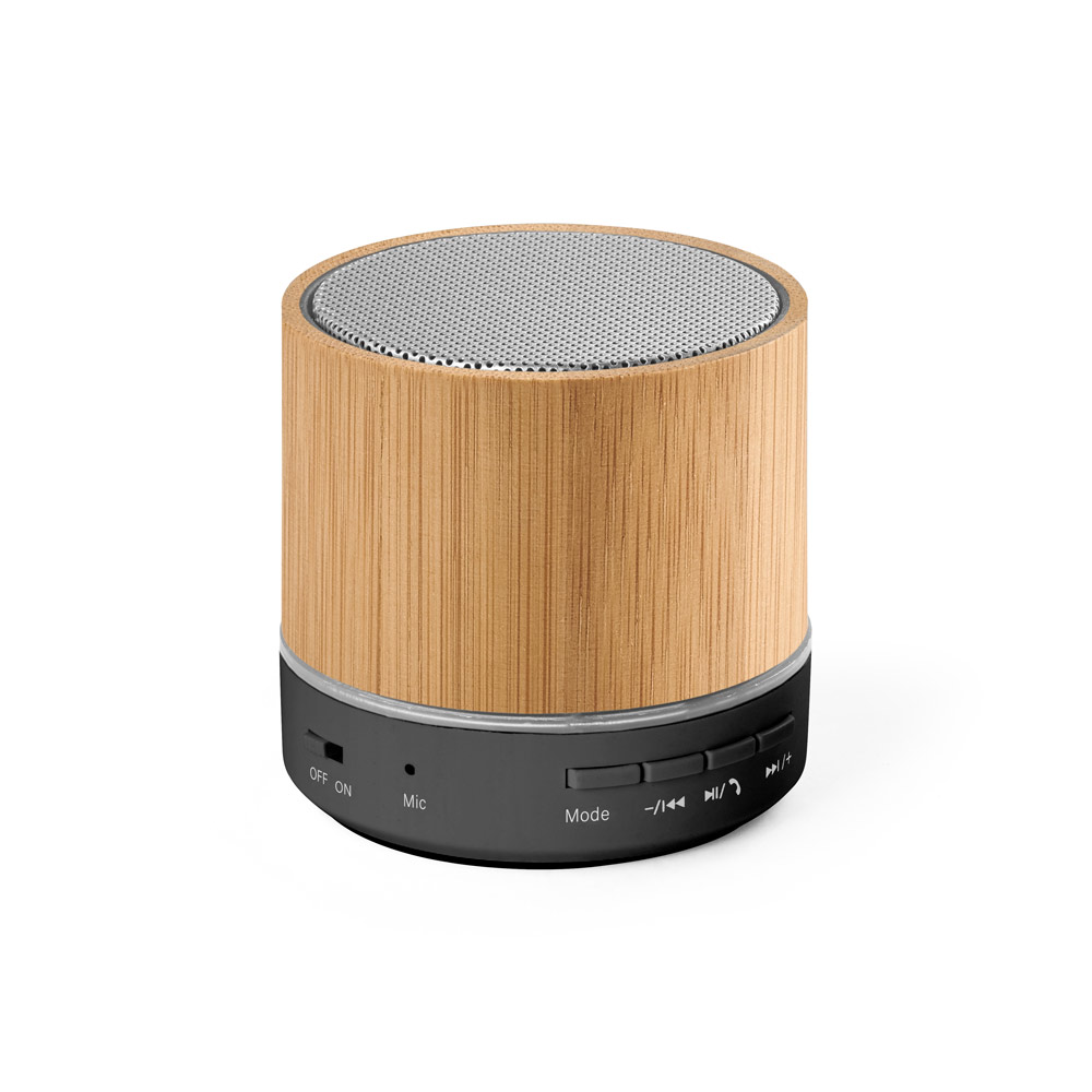 RE-GLASHOW. Caixa de som portátil em bambu e ABS 100% reciclado com microfone e autonomia de 4h30