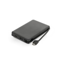 LATTES. Bateria portátil em ABS 100% reciclado, com cabo integrado e capacidade de 10'000 mAh