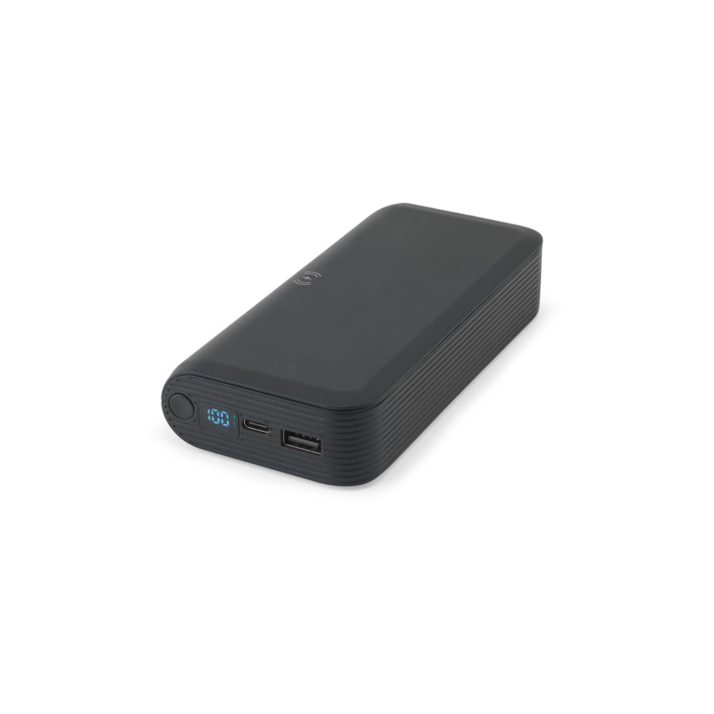 BECKER 20. Bateria portátil em ABS 100% reciclado com carregador wireless super-rápido 15W e capacidade de 20'000 mAh