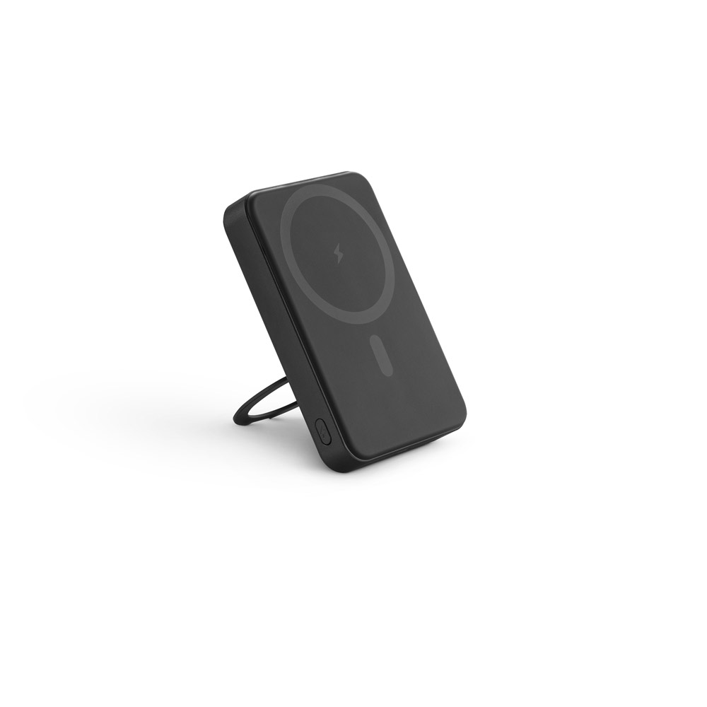 WARSHEL 10. Bateria portátil magnética em ABS 100% reciclado com suporte, carregador wireless super-rápido 15W e capacidade de 10'000 mAh