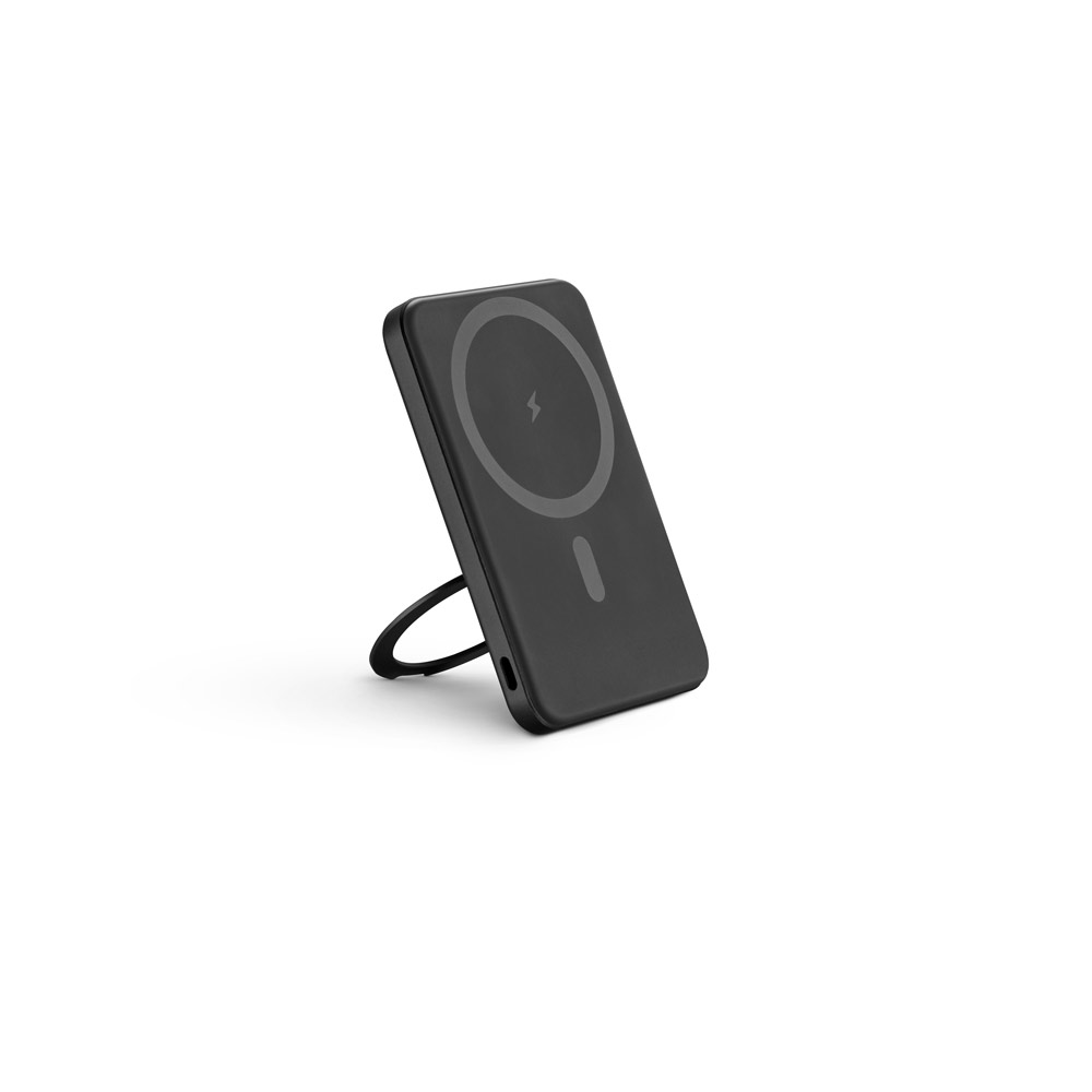 WARSHEL 5. Bateria portátil magnética em ABS 100% reciclado com suporte, carregador wireless super-rápido 15W e capacidade de 5'000 mAh