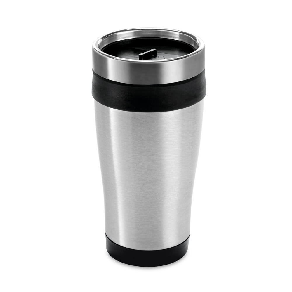 BATUM. Copo de viagem em aço inox e PP, térmico com parede dupla isolada a ar 420 mL