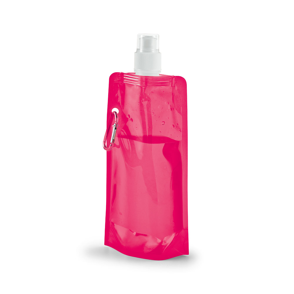 KWILL. Squeeze dobrável em PE com bico de sistema "push-pull" e acabamento translúcido com mosquetão 460 mL