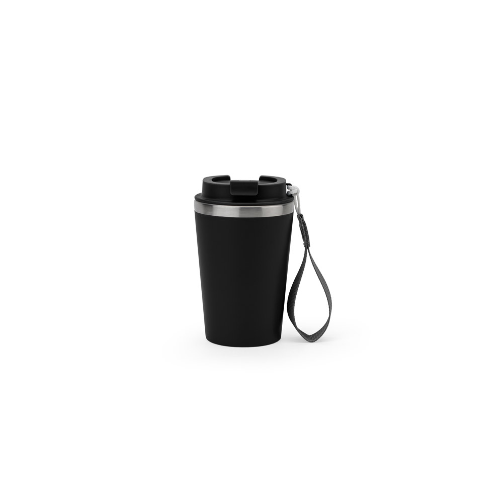 SPITZ. Copo de viagem em aço inox 90% reciclado com parede dupla e acabamento em mate 460 mL