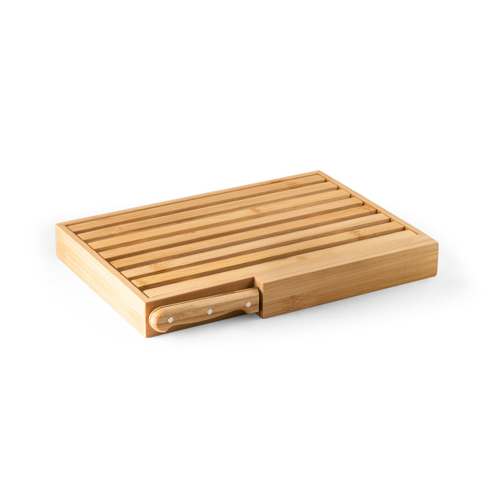 PASSARD. Tábua para pão em bambu com faca em aço inox