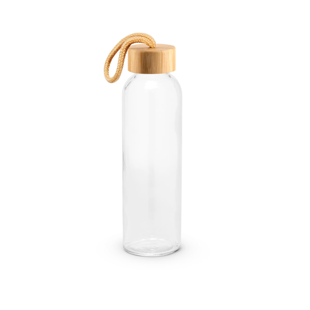 SOLER BAMBU. Squeeze para sublimação em vidro, com tampa em bambu 500 mL