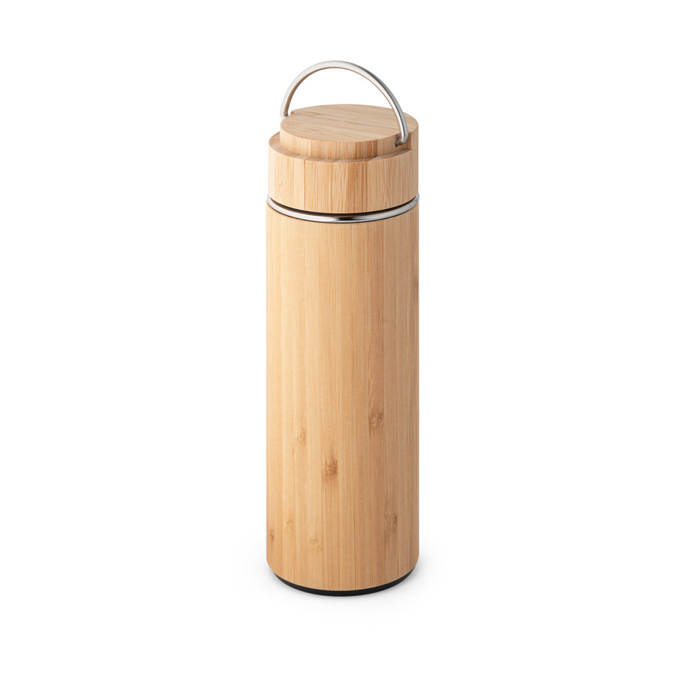 SOW. Garrafa em aço inox e bambu de parede dupla térmica, isolada a vácuo 440 mL