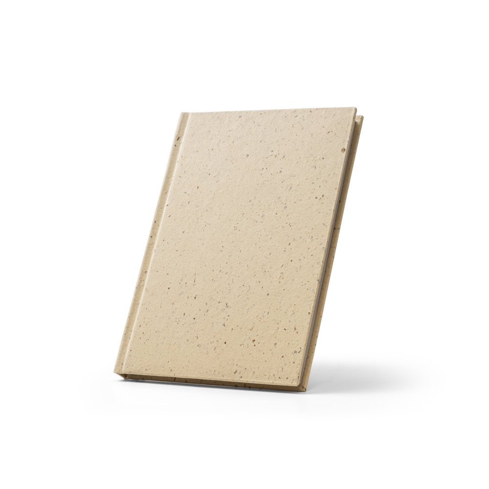 BARLEYPAD. Caderno A5 com resíduos da cevada (25%) e trapos de algodão reciclado (75%) com folhas pautadas, com 160 páginas pautadas recicladas