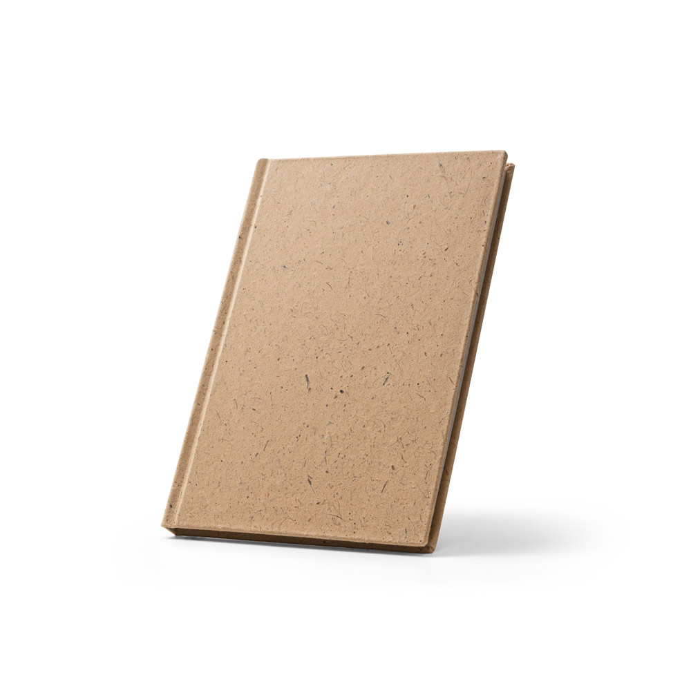COCOPAD. Caderno A5 em casca de coco (60%) e trapos de algodão (40%) com folhas pautadas, com 160 páginas pautadas recicldas