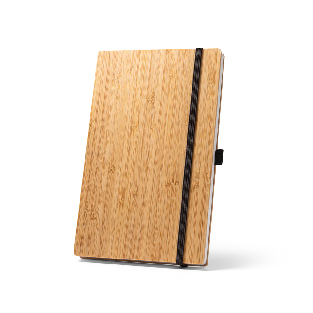 BUARQUE A5. Caderno A5 de capa e contracapa em placa de bambu e lombada em PET 100% reciclado, com 192 páginas pautadas