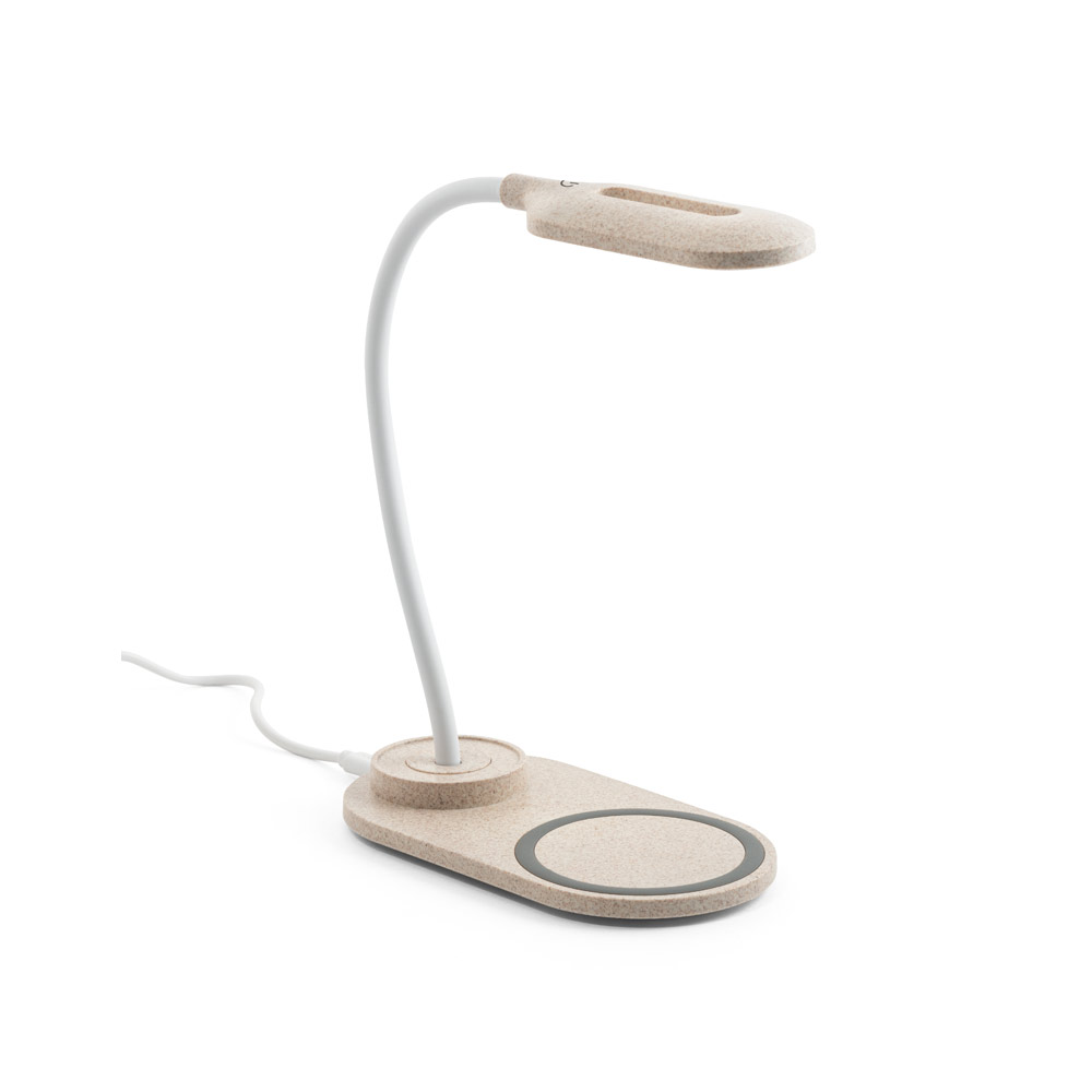 LEZZO. Luminária de mesa com carregador wireless super-rápido (15W) em ABS e fibra de palha de trigo