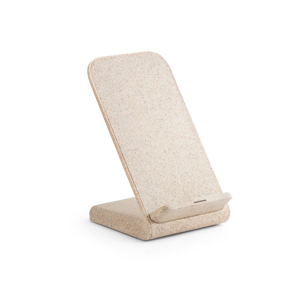 MAXWELL. Suporte para celular com carregador wireless super-rápido em fibra de palha de trigo e ABS