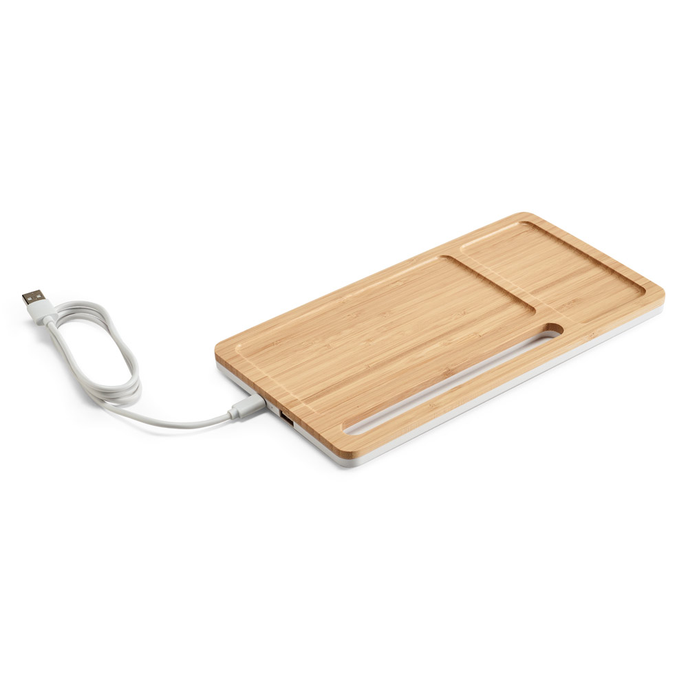 MOTT II. Organizador de secretária (mesa) em bambu e ABS com carregador wireless super-rápido 15W