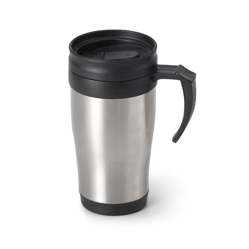 [94608-127] NOAH. Caneca de viagem térmica de aço inox e PP, de parede dupla isolada a ar 420 mL