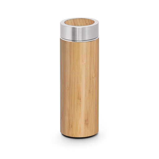 [94683-160] NATUREL. Garrafa em aço inox 90% reciclado e bambu de parede dupla térmica, isolada a vácuo 430 mL