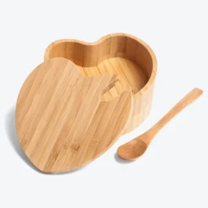 Açucareiro Com Formato De Coração E Colher Em Bambu BoxImport